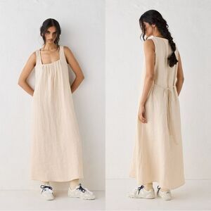 NWT VRG GRL SAN PAOLO SMOCK LINEN MIDI DRESS NATURAL